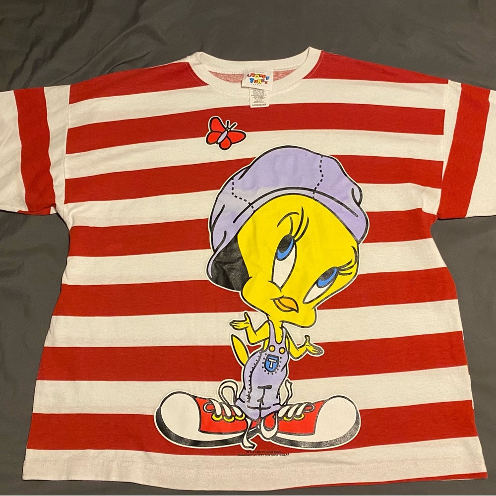Vintage Warner Bros. Tweety Red and White Striped Tee
